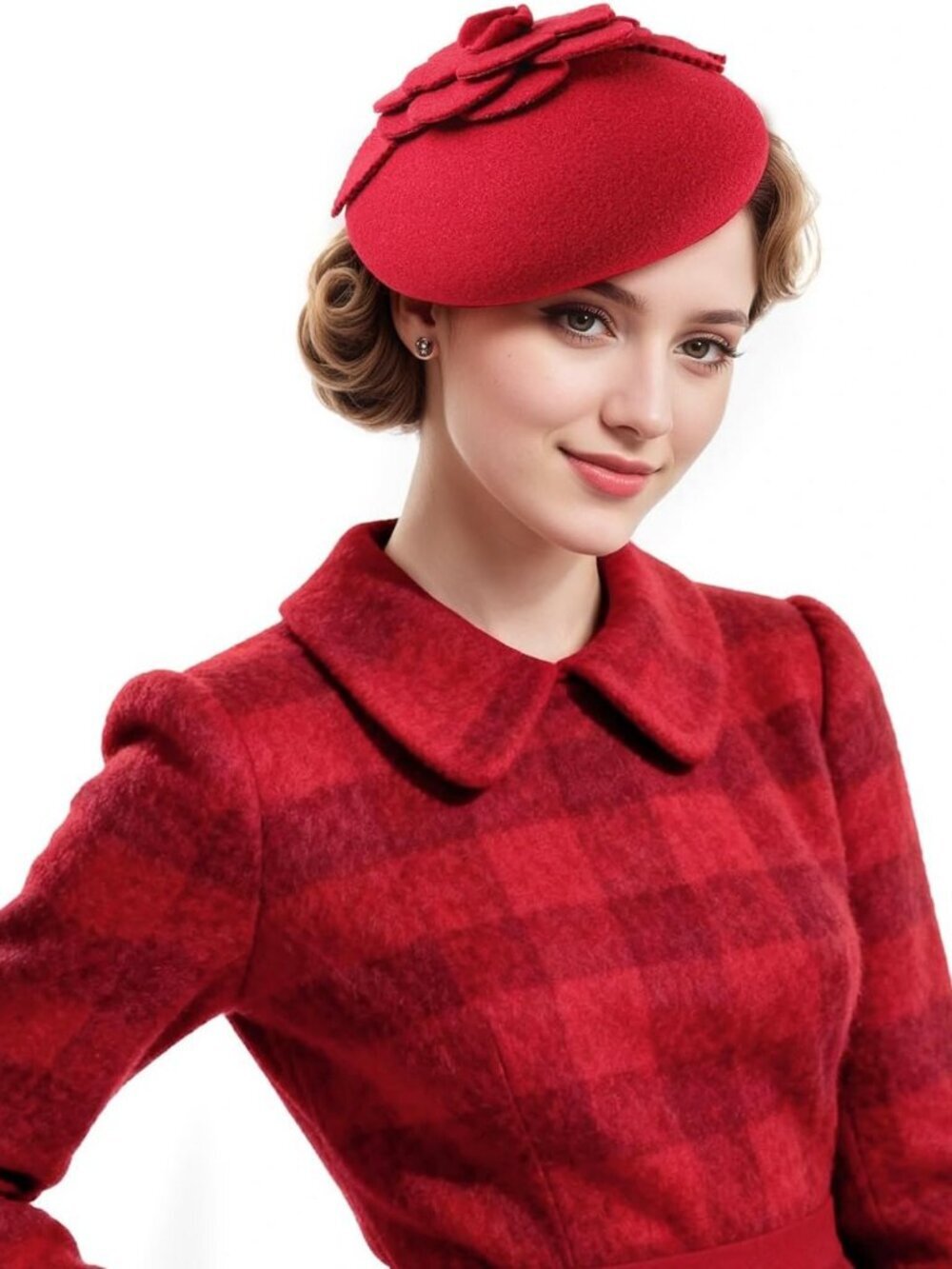 Women's Wool Fashion Blend French Beret Hats Party Fascinators Red